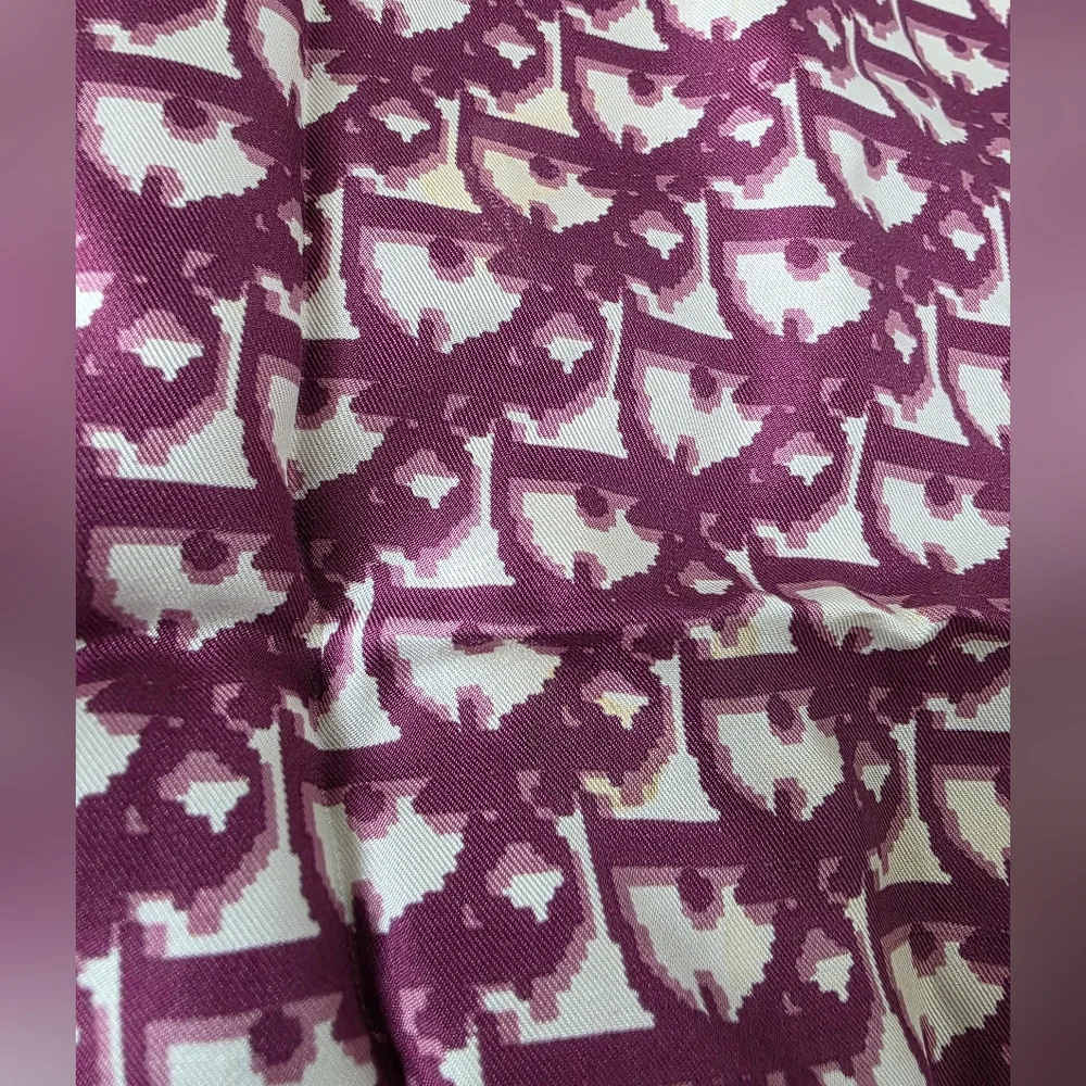 Auth Dior Oblique Trotter Bordeaux Silk Scarf